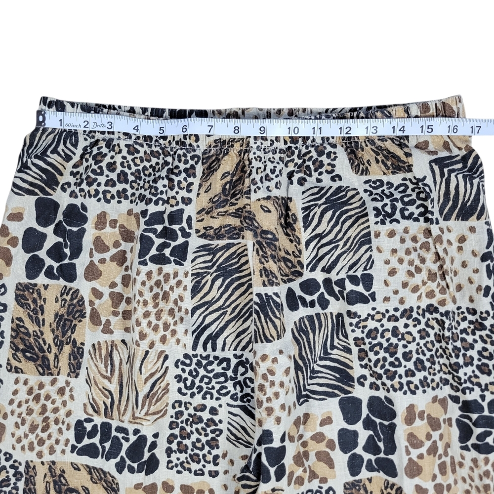 Hot Cotton 100% Linen Pants Womens 1X Brown Animal Print Pull On Cropped Casual - Picture 9 of 11